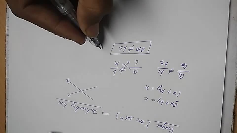 The condition for the system of linear equations ax+by=c;lx+my=n to have