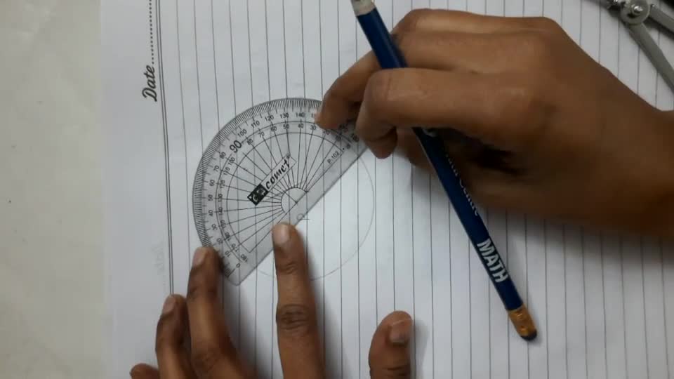 Draw a circle with centre P. Draw an arc AB of 100° measure. Draw tangent..