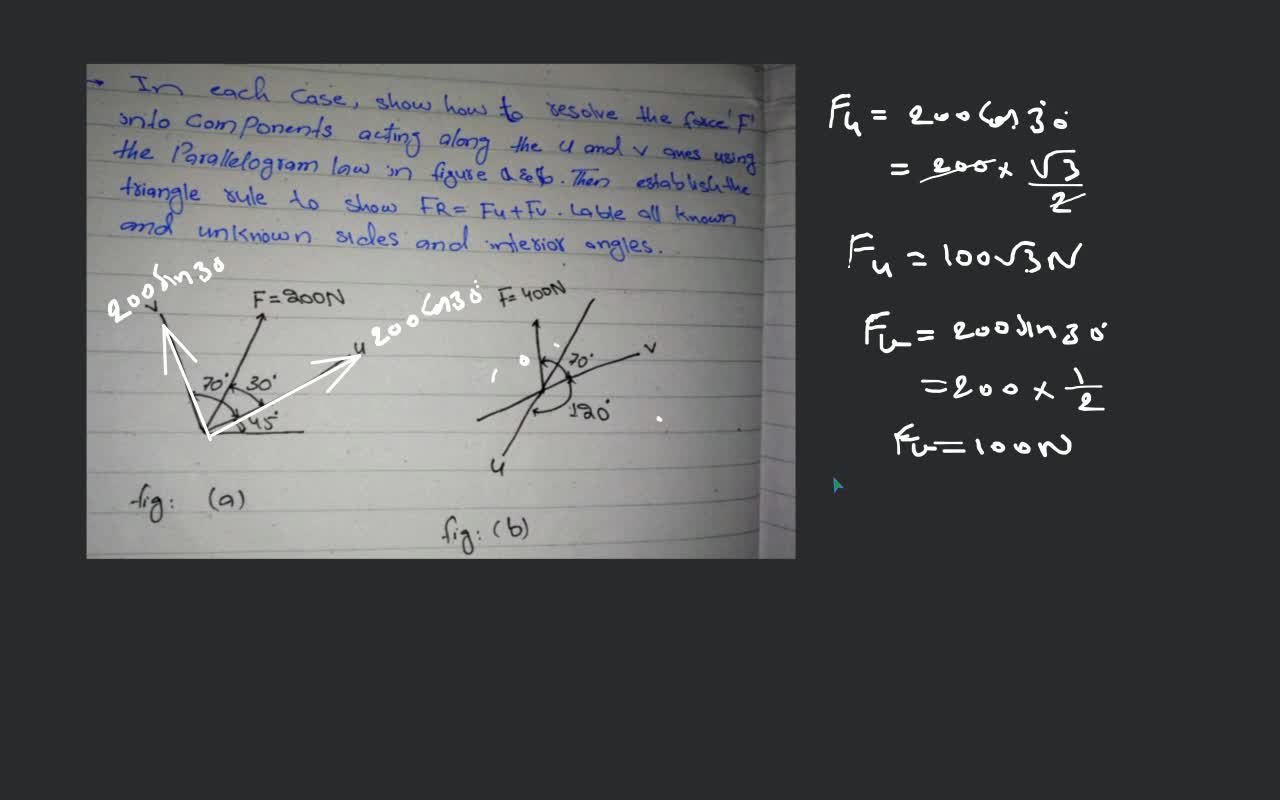 In each case, show how to resolve the force' F ' into components acting a..