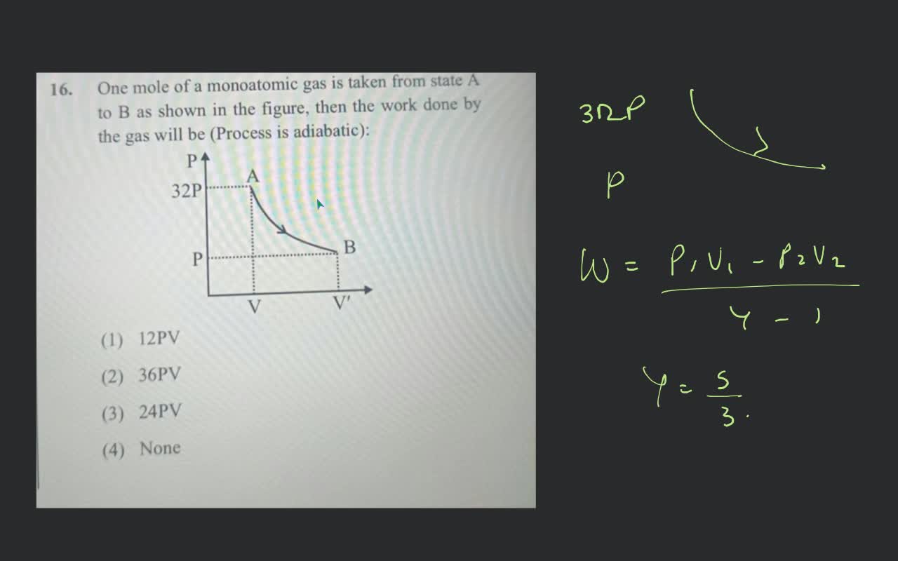 One mole of a monoatomic gas is taken from state A to B as shown in the f..