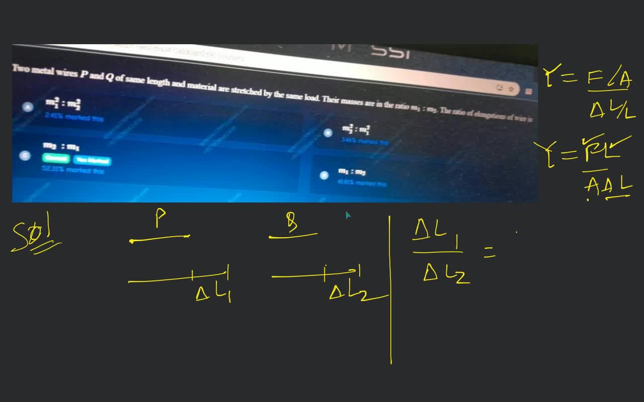 Tro metal wires P and Q of same length and material are stretched by the