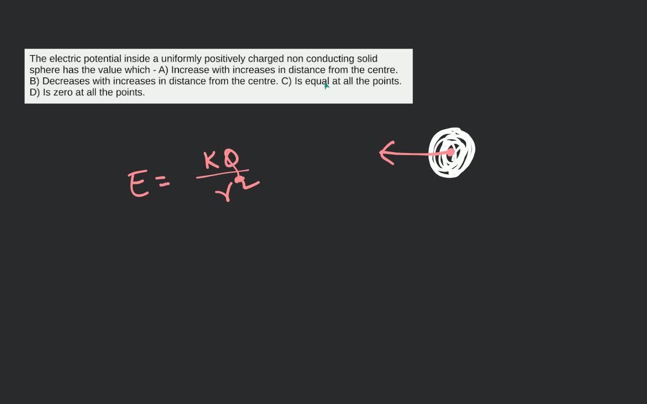 The electric potential inside a uniformly positively charged non conducti..