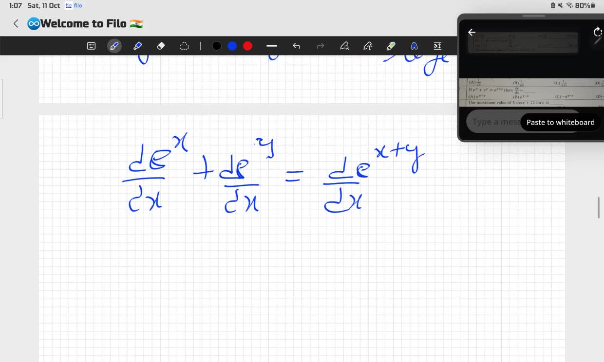 (A) If exey ex+y then (A) ex-y = dy dx = (B) ey-x The maximum value of 5