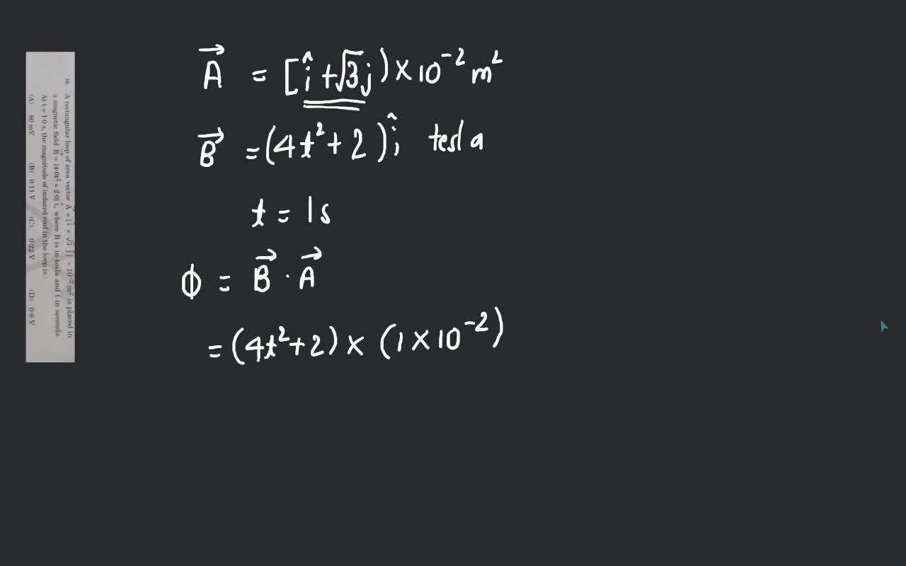 ← Λ A rectangular loop of area vector A = [i + √3 ] x 10-2 m² is placed i..